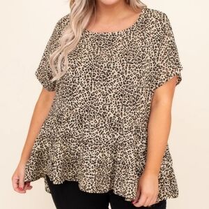 A Beautiful Soul Animal Print Babydoll Top Women's 3X Brown Boho Retro 90s Y2K